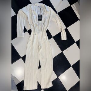 Elegant Cream Knit Jumpsuit